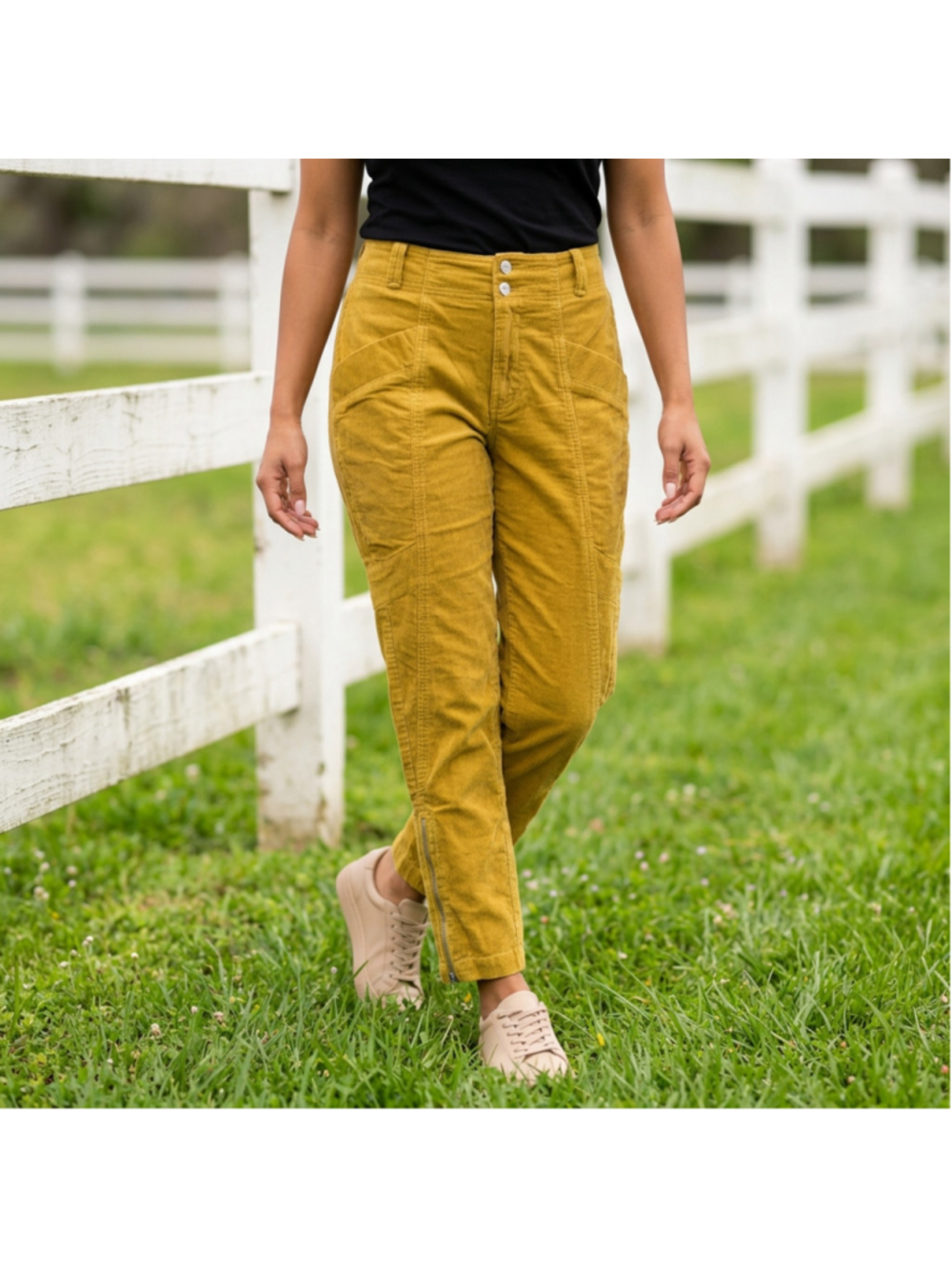 Anthropologie Corduroy Trousers Size 27 Chartreuse Yellow Zipper Detail